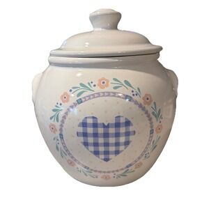 Vtg 1986 Treasure Craft Hallmark Auntie Em Gingham Heart Cookie Jar Cottagecore